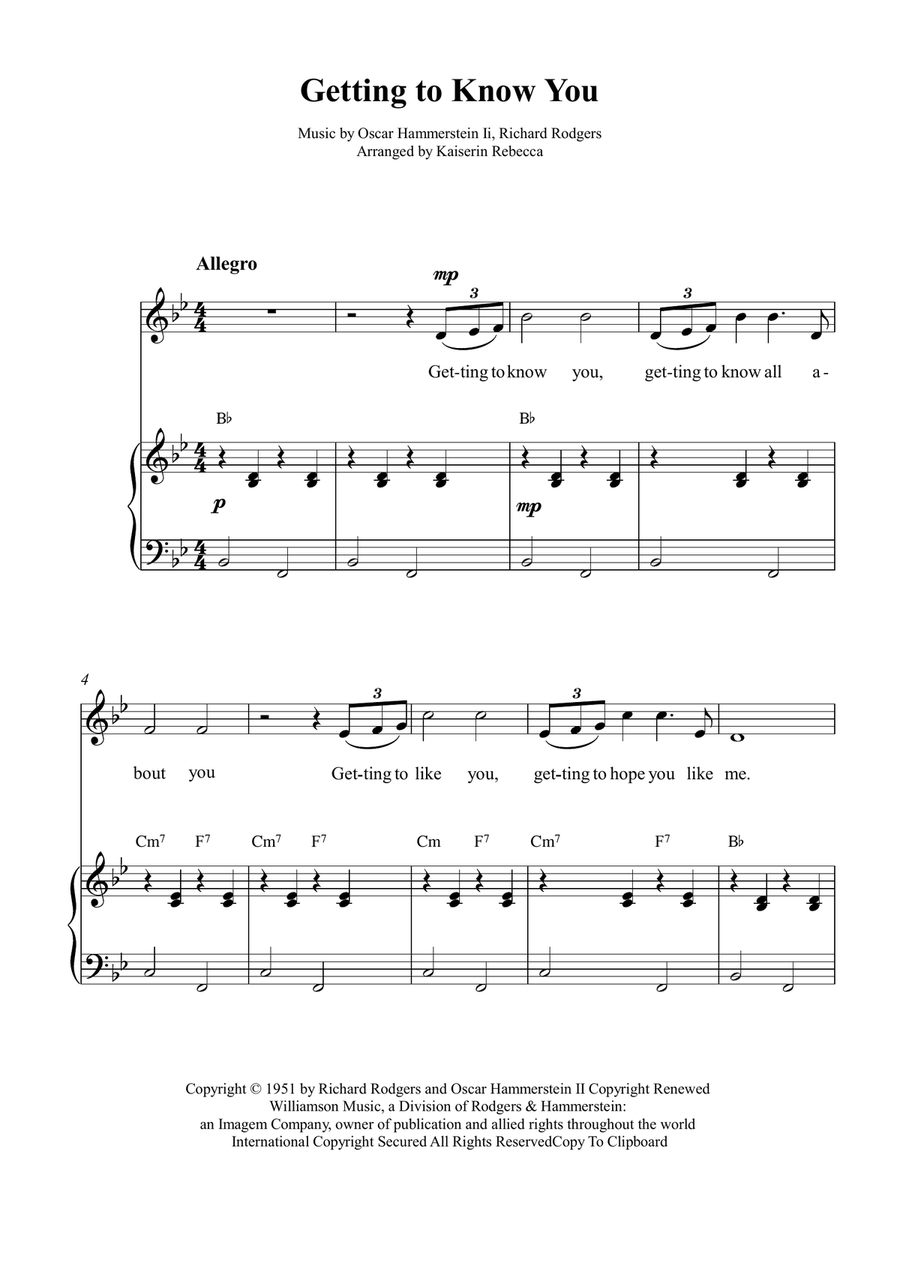 Getting To Know You Getting To Know You Piano, Vocal scores gallery preview page 1