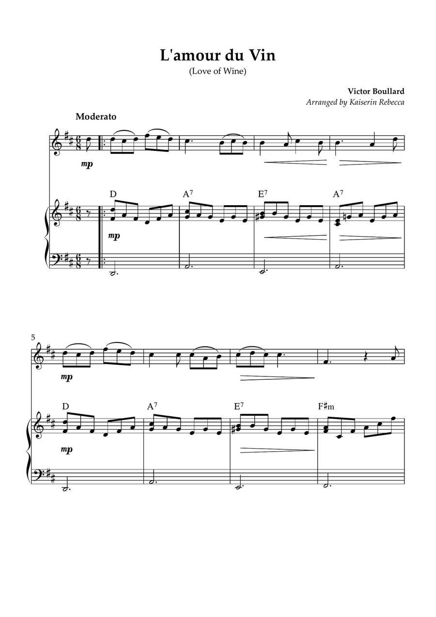L'amour du Vin (Love of Wine) Violin Solo scores gallery preview page 1