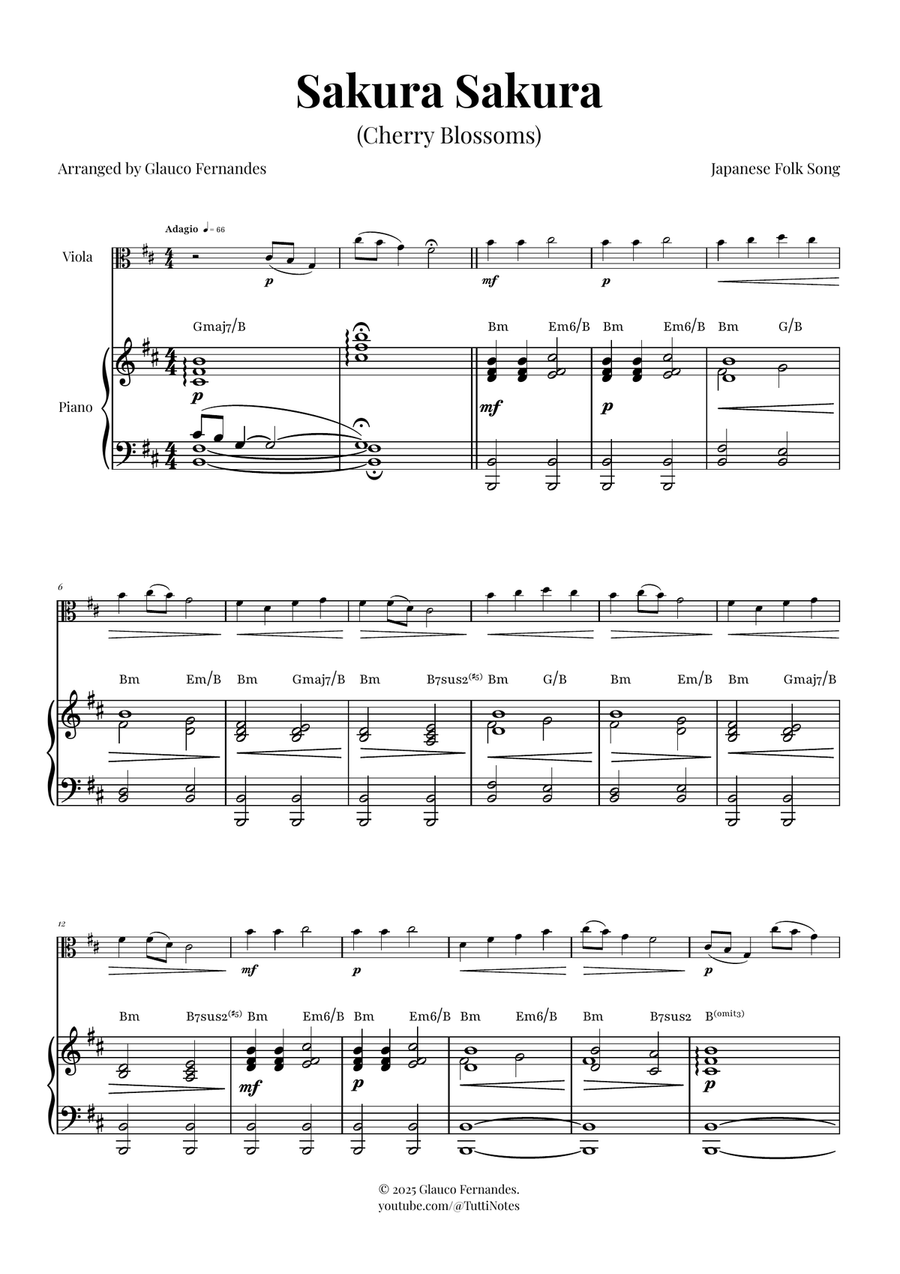 Sakura Sakura (Cherry Blossoms) - ENCHANTING Sheet Music Viola scores gallery preview page 1