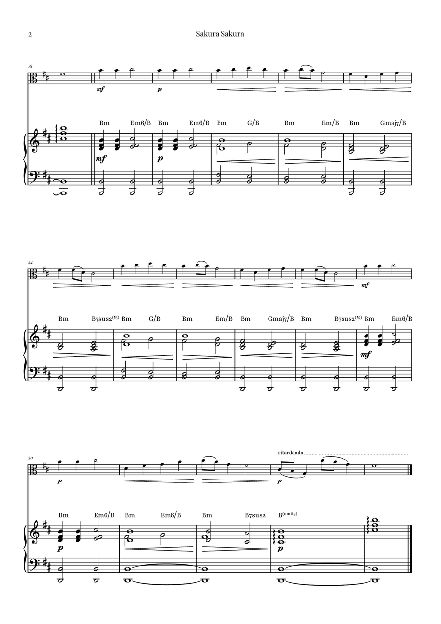 Sakura Sakura (Cherry Blossoms) - ENCHANTING Sheet Music Viola scores gallery preview page 2