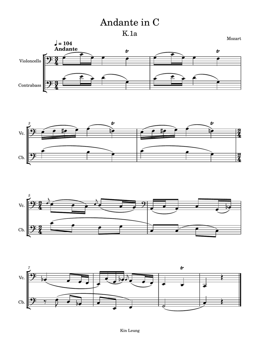 Andante in C for cello and double bass duet String Duet scores gallery preview page 1
