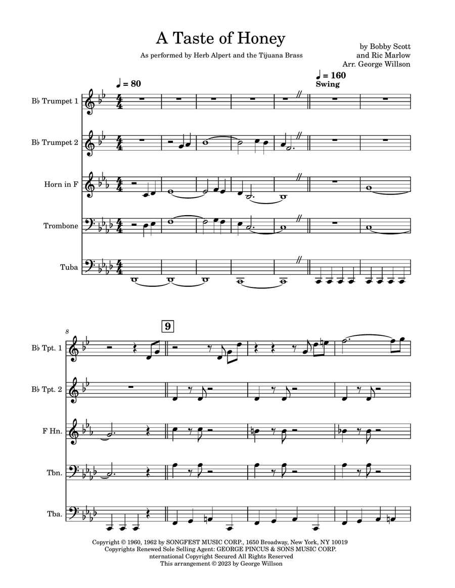 A Taste Of Honey A Taste Of Honey Brass Quintet scores gallery preview page 1