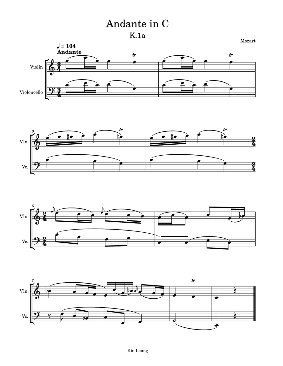 Andante in C for violin and cello duet String Duet scores gallery preview page 1