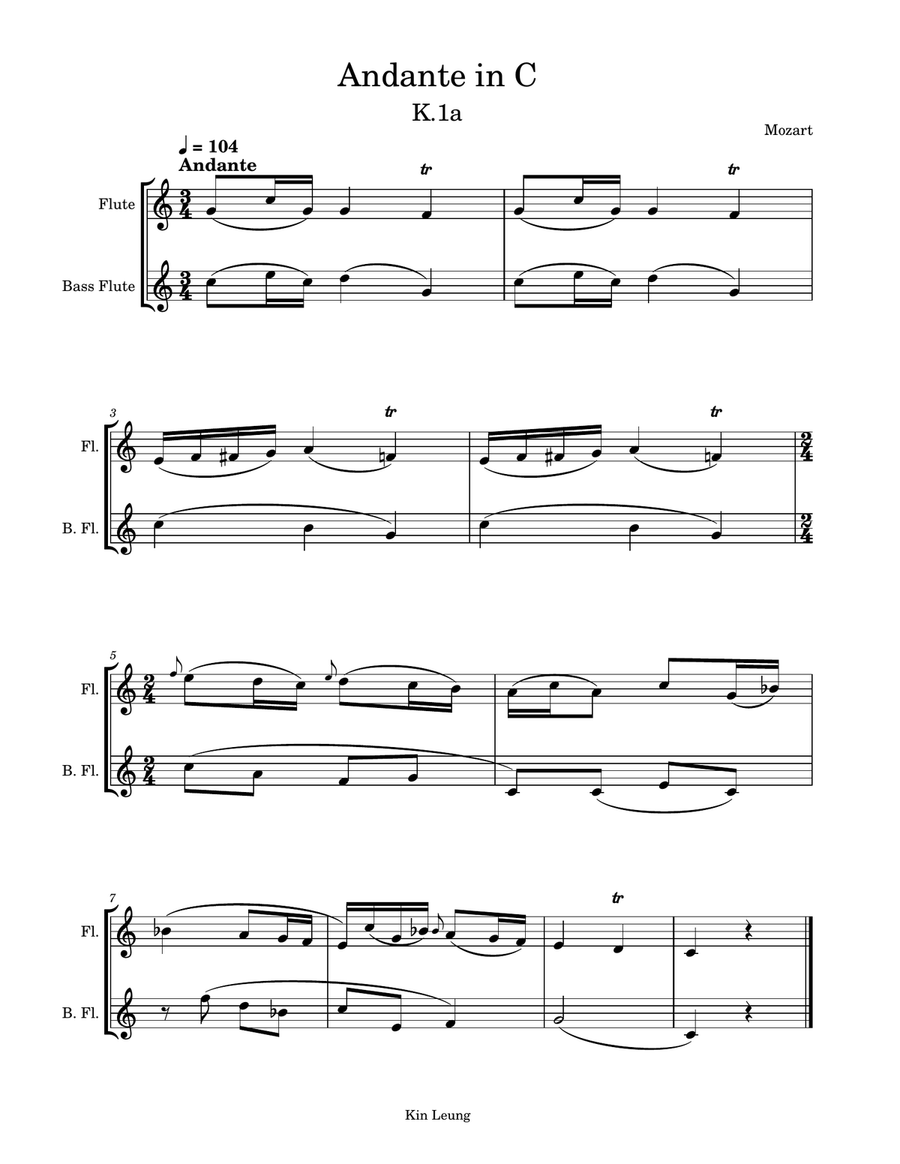 andante in C for flute and bass flute duet Flute Duet scores gallery preview page 1