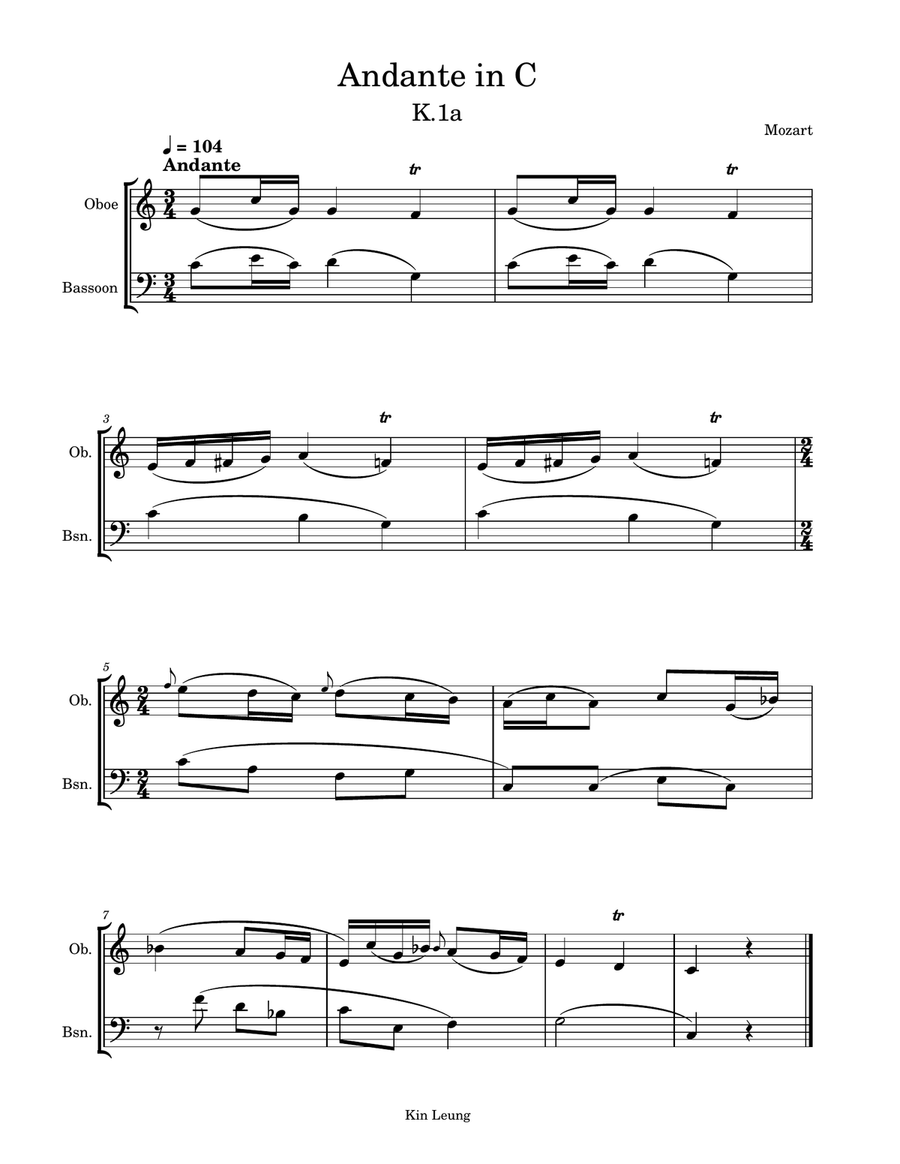 andante in C for oboe and bassoon duet Woodwind Duet scores gallery preview page 1