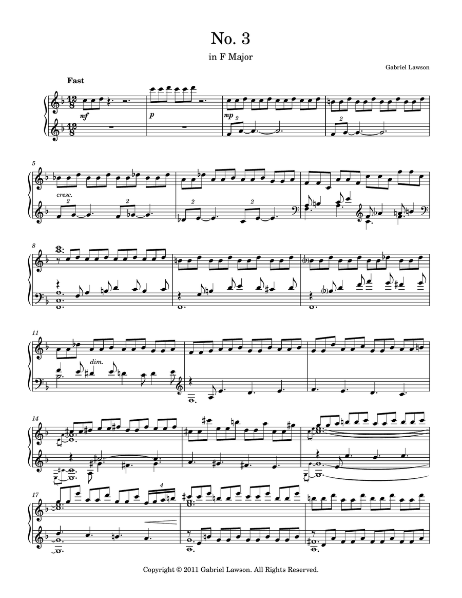 No. 3 in F Major No. 3 in F Major Piano Solo scores gallery preview page 1