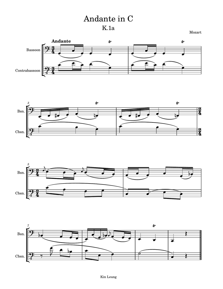 andante in C for bassoon and contrabassoon duet Woodwind Duet scores gallery preview page 1