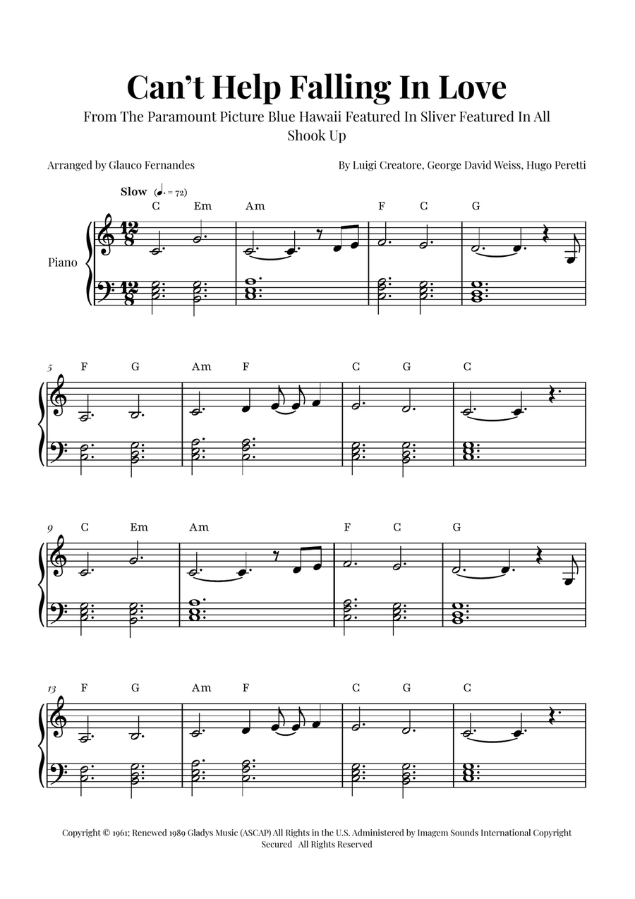 Can't Help Falling In Love Piano Solo scores gallery preview page 1