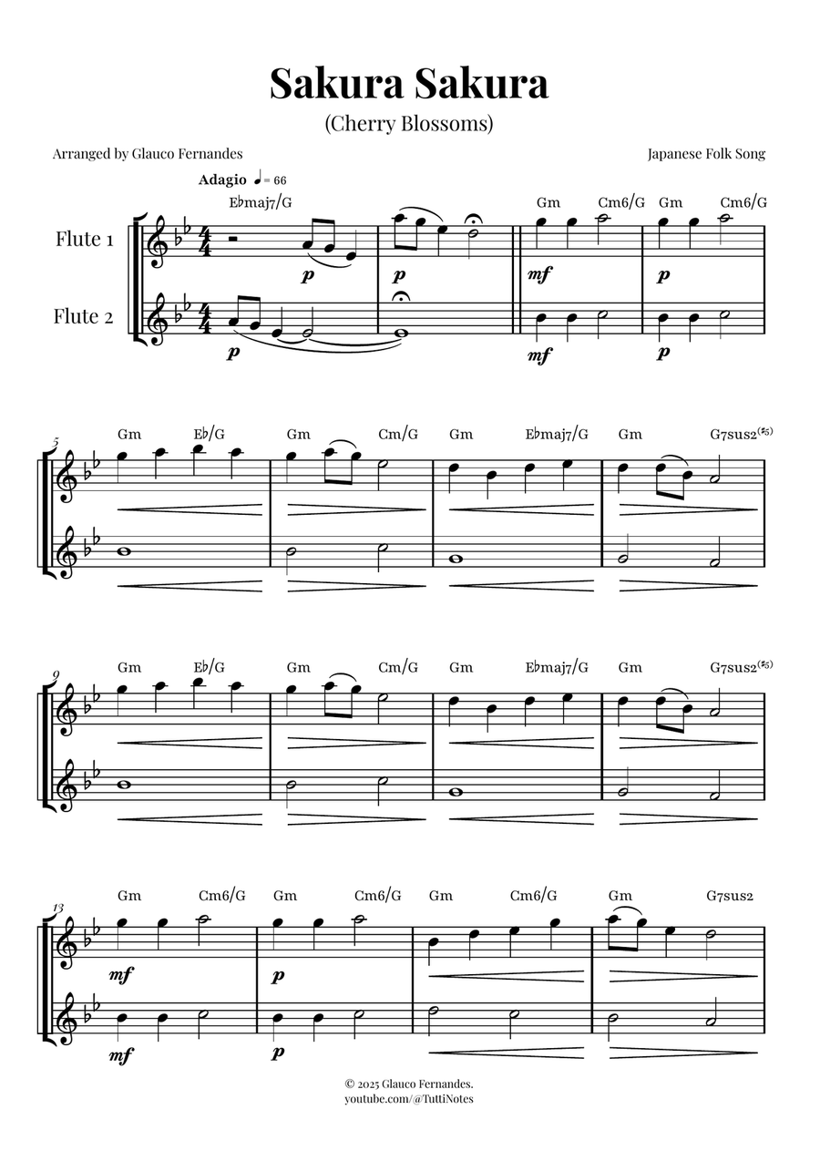Sakura Sakura (Cherry Blossoms) – BEAUTIFUL DUET Flute Duet scores gallery preview page 1