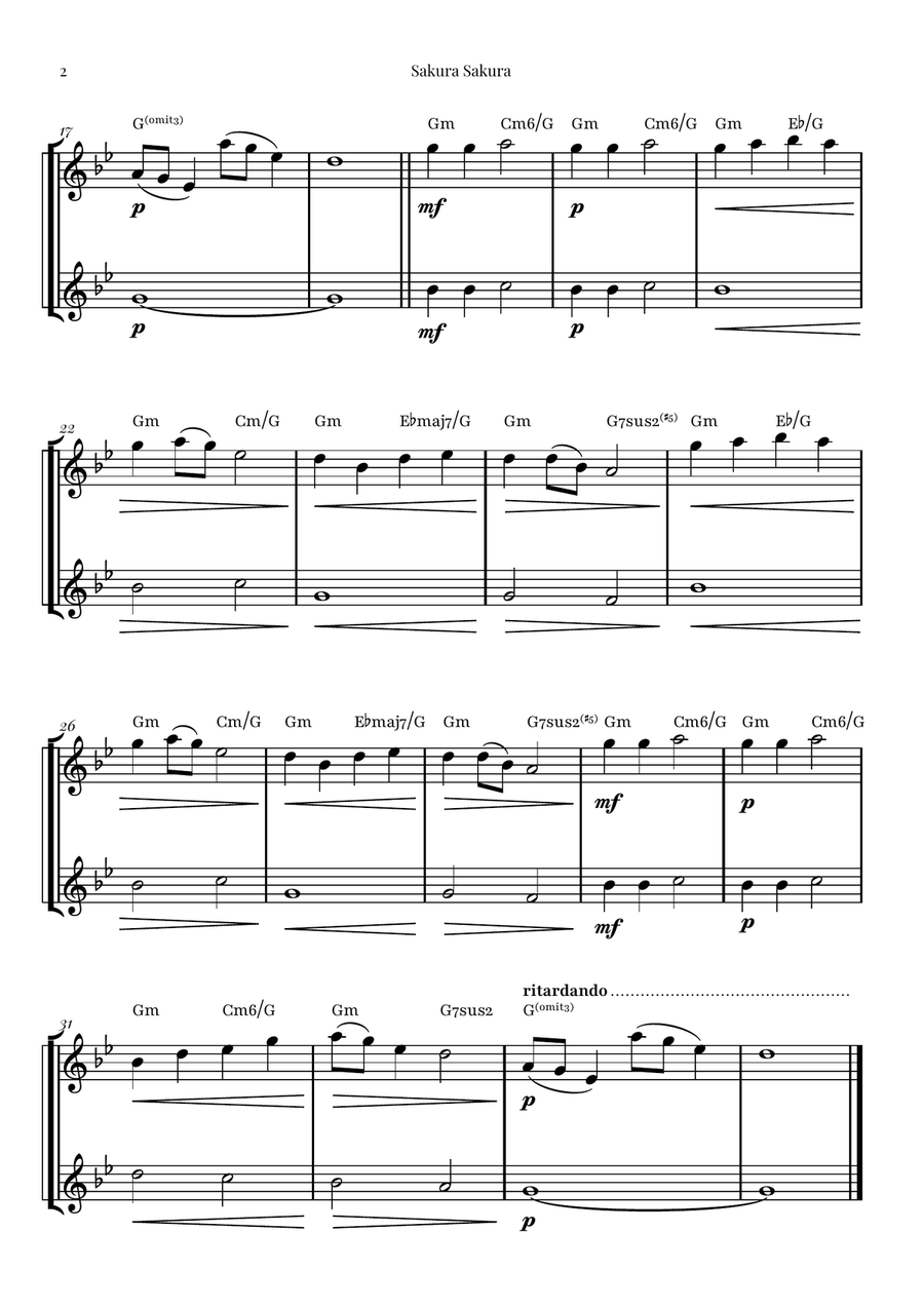 Sakura Sakura (Cherry Blossoms) – BEAUTIFUL DUET Flute Duet scores gallery preview page 2