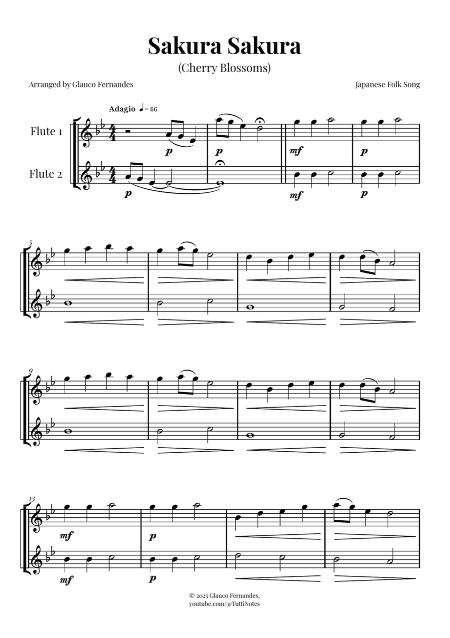 Sakura Sakura (Cherry Blossoms) – BEAUTIFUL DUET Flute Duet scores gallery preview page 1