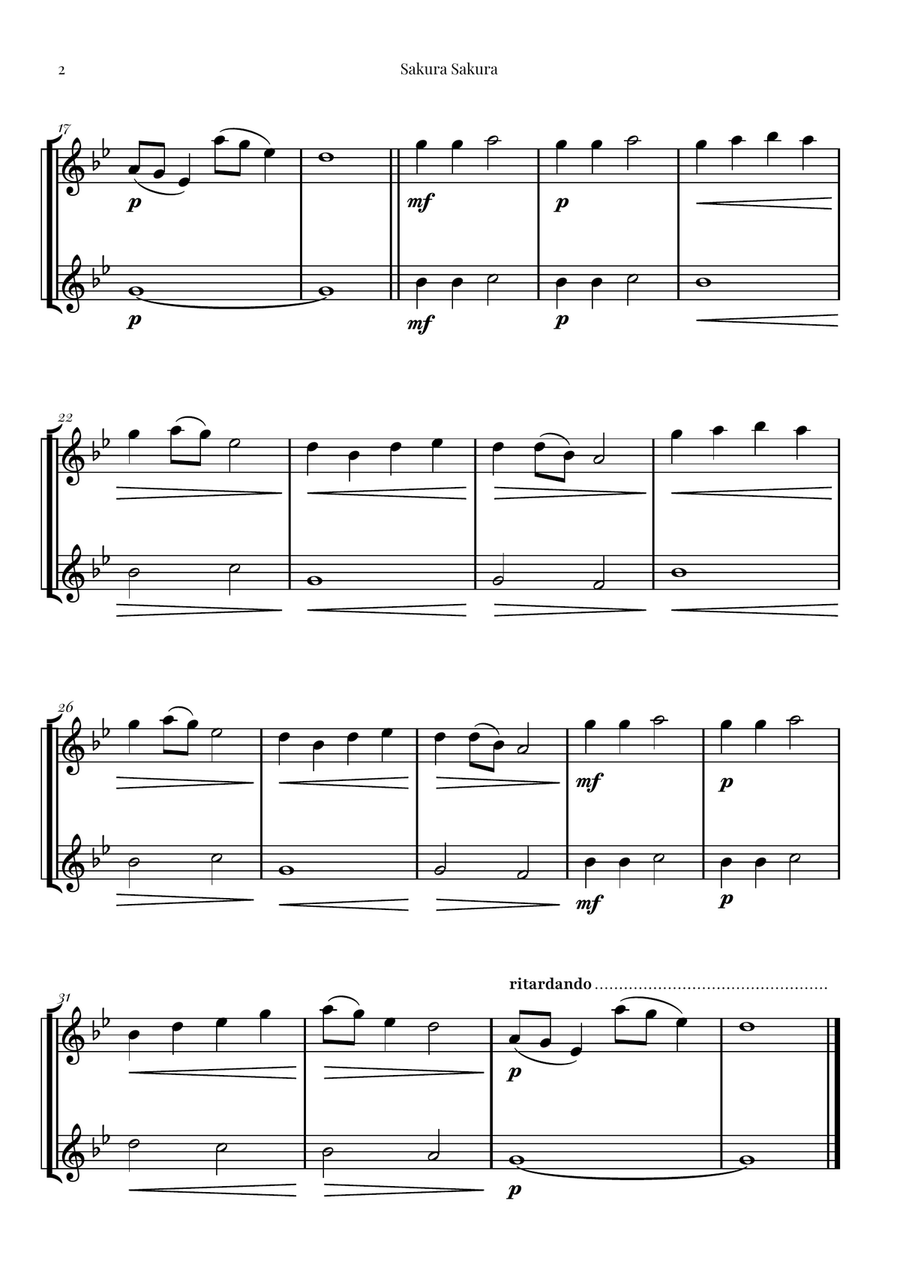 Sakura Sakura (Cherry Blossoms) – BEAUTIFUL DUET Flute Duet scores gallery preview page 2