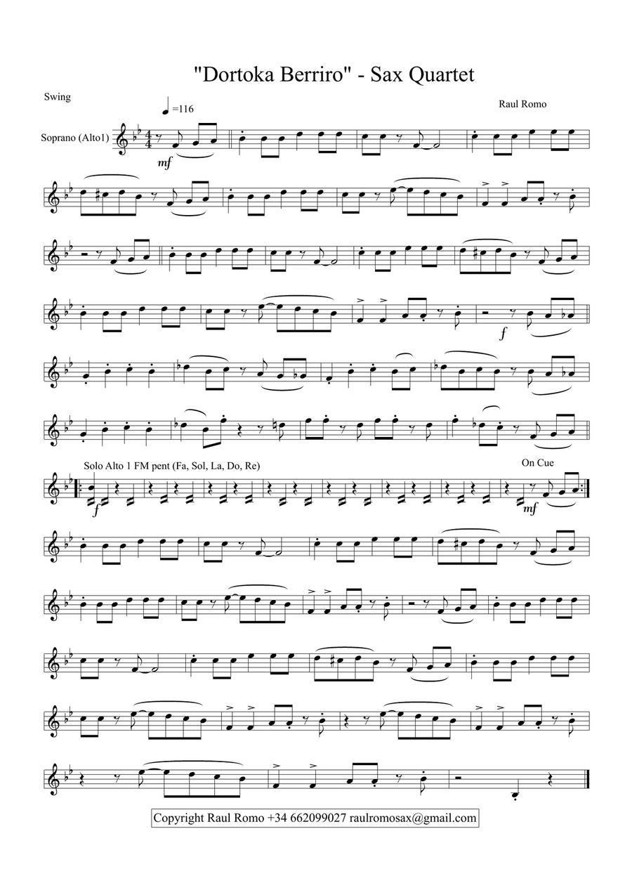 Dortoka Berriro - SWING SAXOPHONE QUARTET Saxophone Quartet scores gallery preview page 3