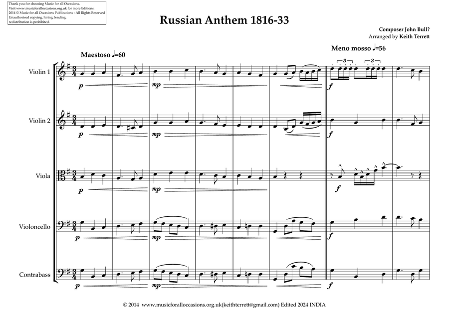 Russian National Anthem for String Orchestra (1816-33) String Orchestra scores gallery preview page 2