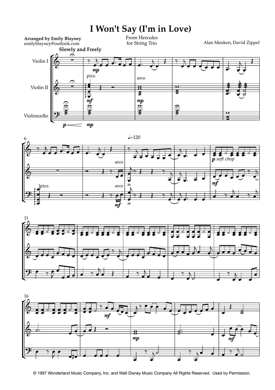 I Won't Say (I'm In Love) String Trio scores gallery preview page 1