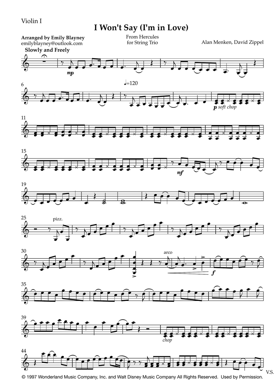 I Won't Say (I'm In Love) String Trio scores gallery preview page 5