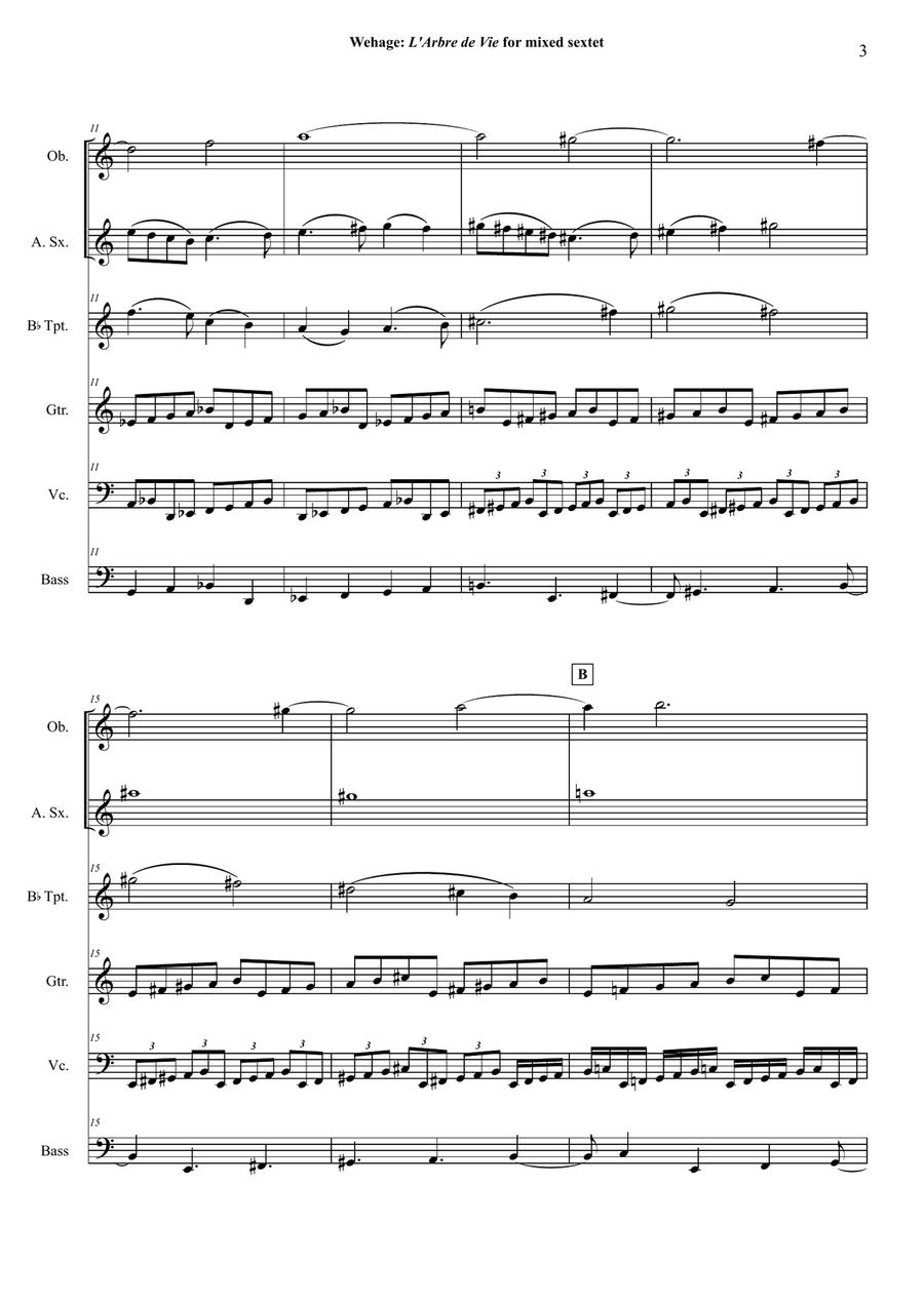 Paul Wehage : L'Arbre de Vie for mixed sextet Small Ensemble scores gallery preview page 3