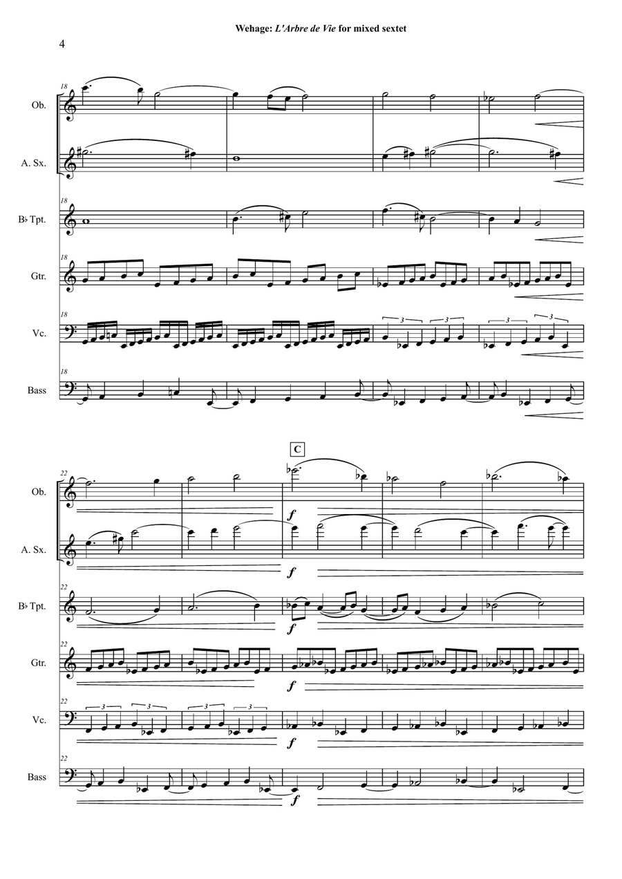 Paul Wehage : L'Arbre de Vie for mixed sextet Small Ensemble scores gallery preview page 4
