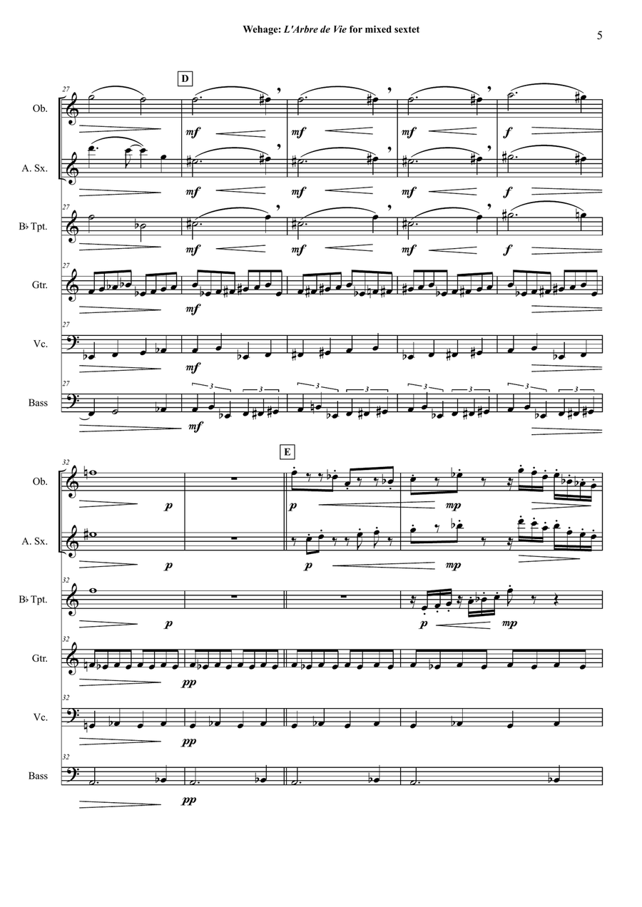 Paul Wehage : L'Arbre de Vie for mixed sextet Small Ensemble scores gallery preview page 5
