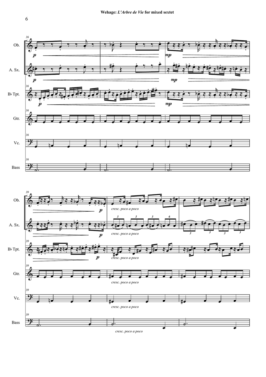 Paul Wehage : L'Arbre de Vie for mixed sextet Small Ensemble scores gallery preview page 6