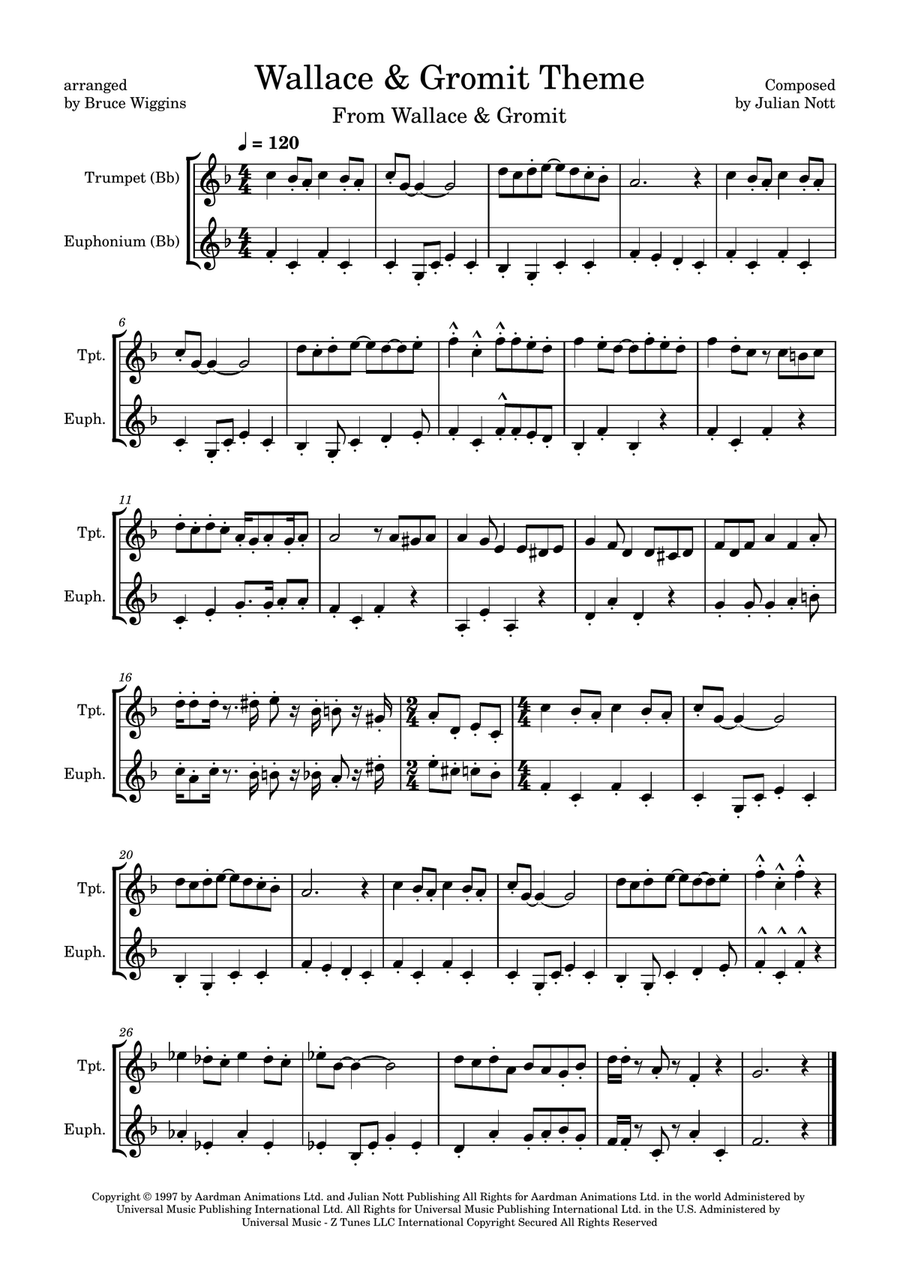 Wallace And Gromit Theme Wallace And Gromit Theme Brass Duet scores gallery preview page 1