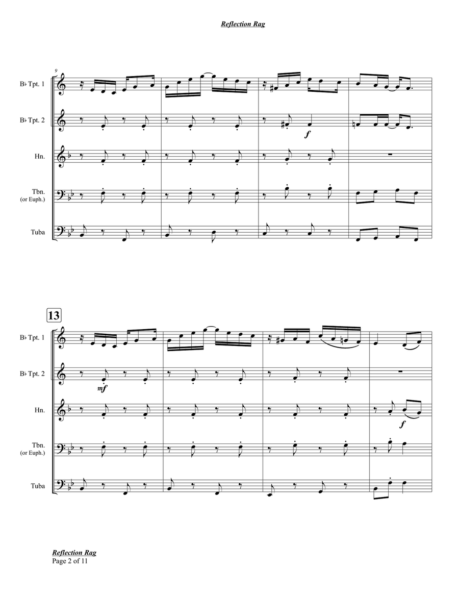 Reflection Rag (Syncopated Musings) Brass Quintet scores gallery preview page 2