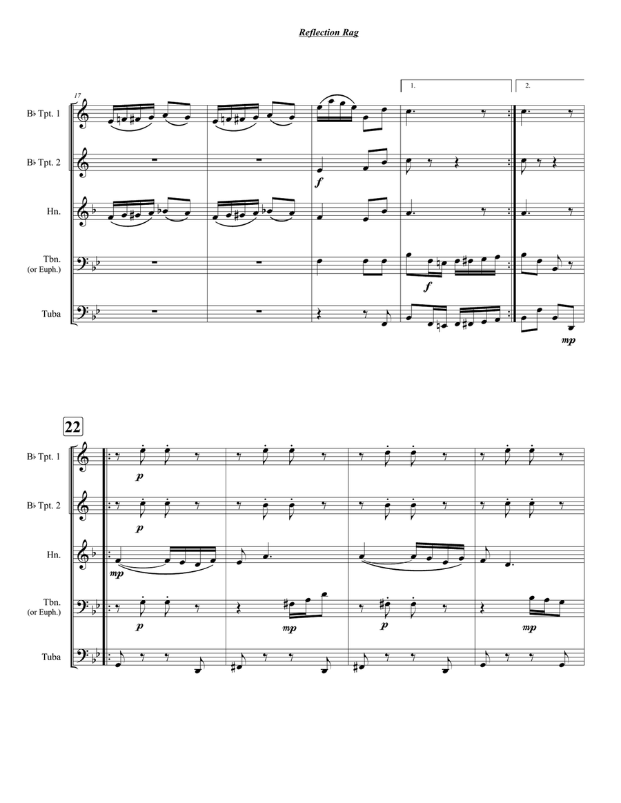 Reflection Rag (Syncopated Musings) Brass Quintet scores gallery preview page 3