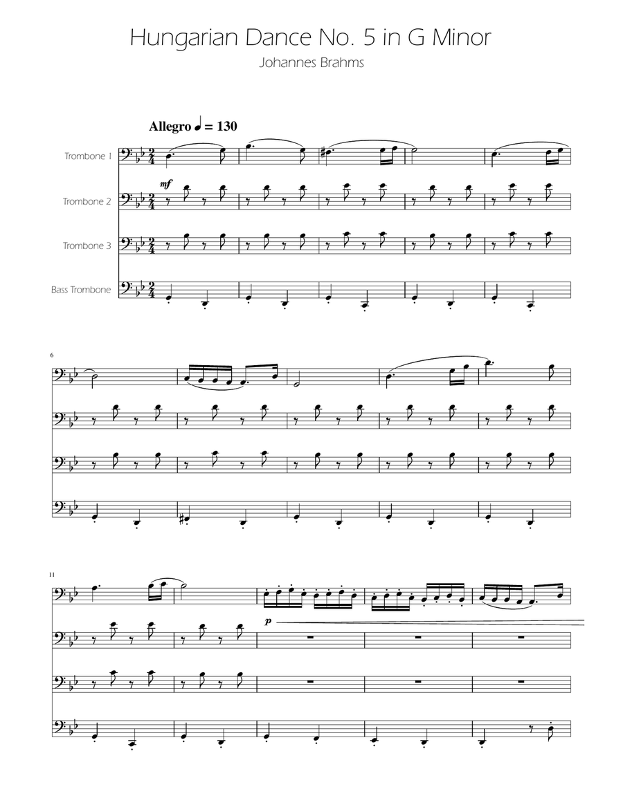 Hungarian Dance No. 5 - Trombone Quartet Brass Quartet scores gallery preview page 1