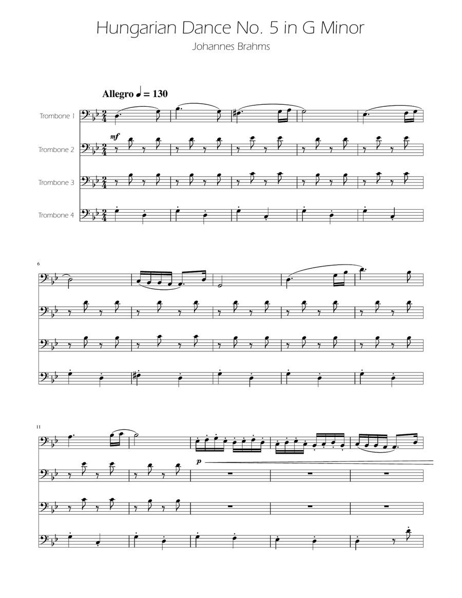 Hungarian Dance No. 5 - Trombone Quartet Brass Quartet scores gallery preview page 1