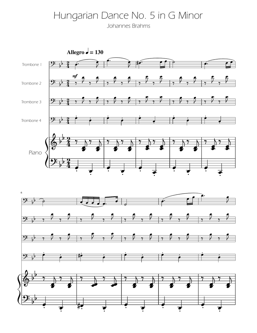 Hungarian Dance No. 5 - Trombone Quartet Brass Quartet scores gallery preview page 1