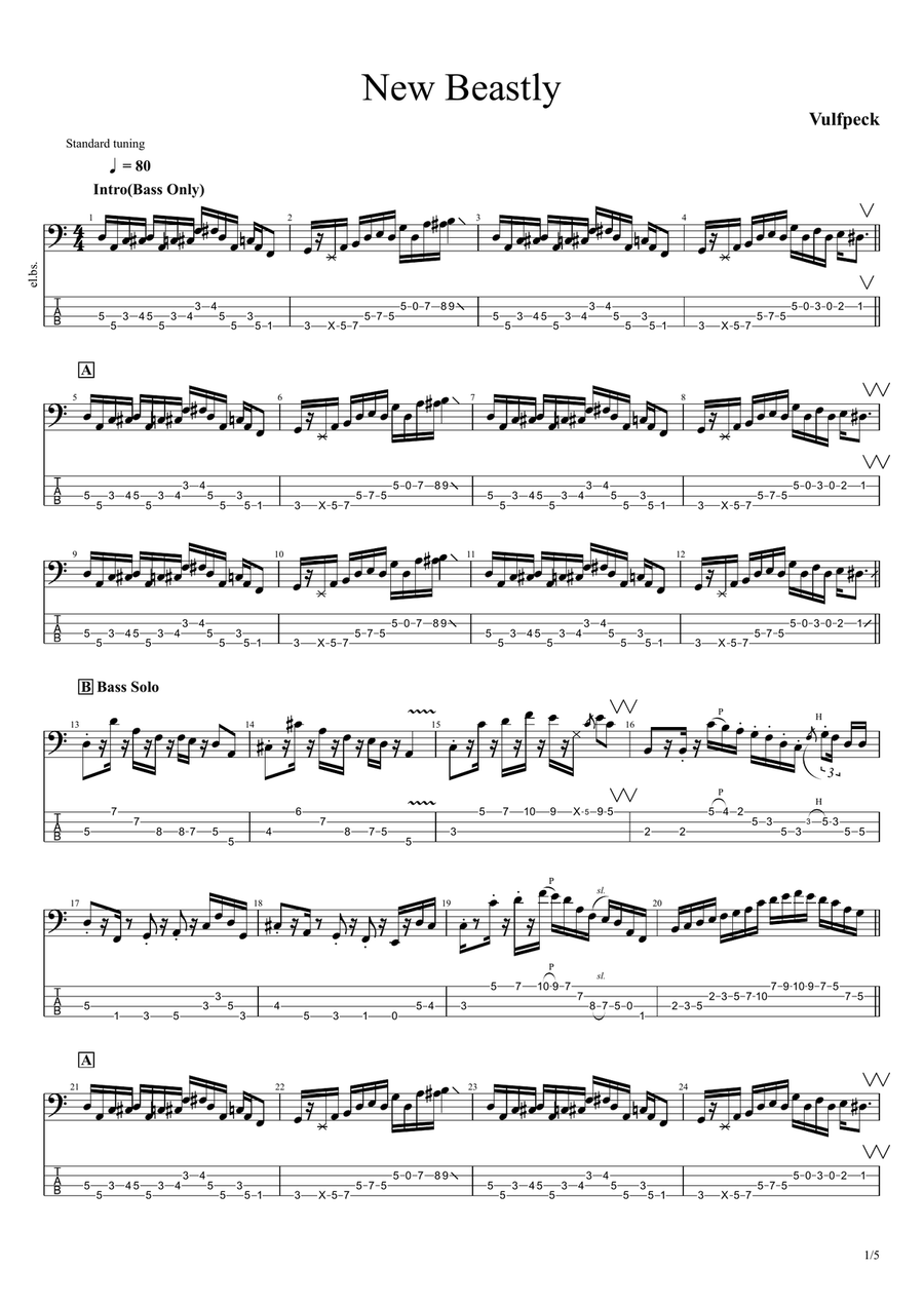 New Beastly New Beastly Bass Guitar Tablature scores gallery preview page 1