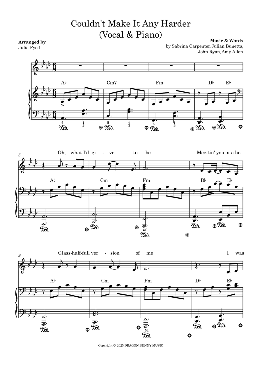 Couldn't Make It Any Harder Piano, Vocal scores gallery preview page 1