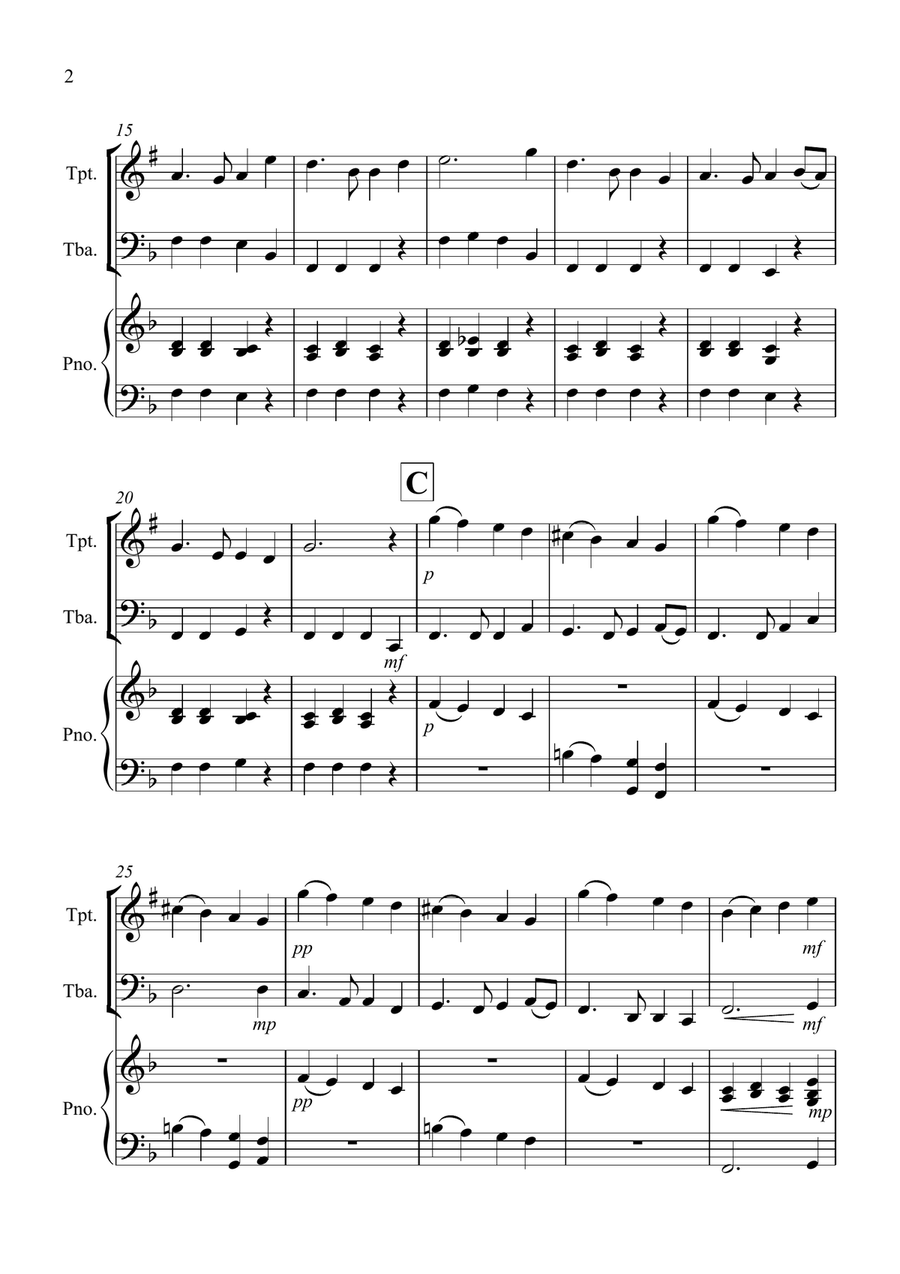 Auld Lang Syne for Trumpet and Tuba Duet Brass Duet scores gallery preview page 2