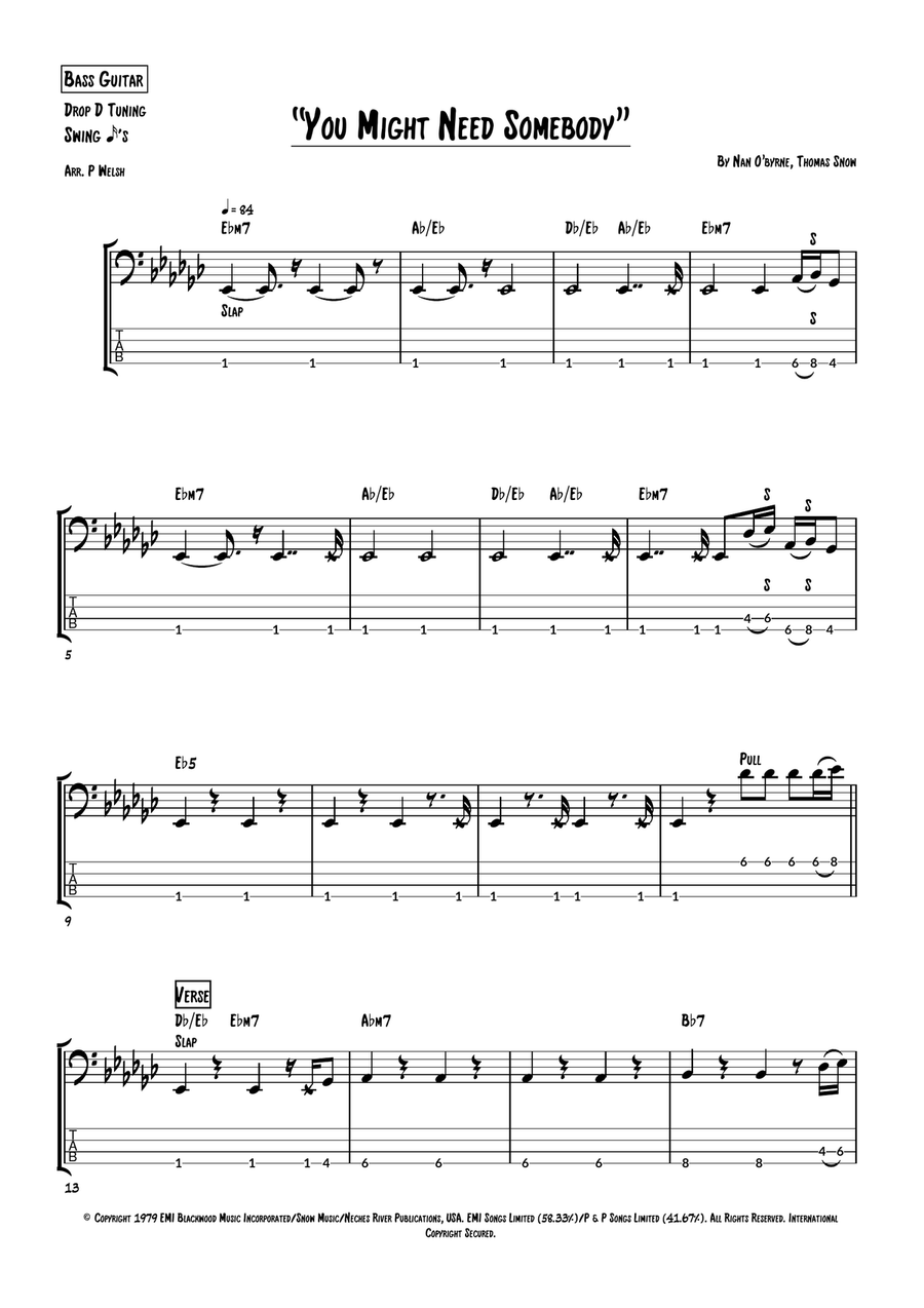 You Might Need Somebody You Might Need Somebody Bass Guitar Tablature scores gallery preview page 1