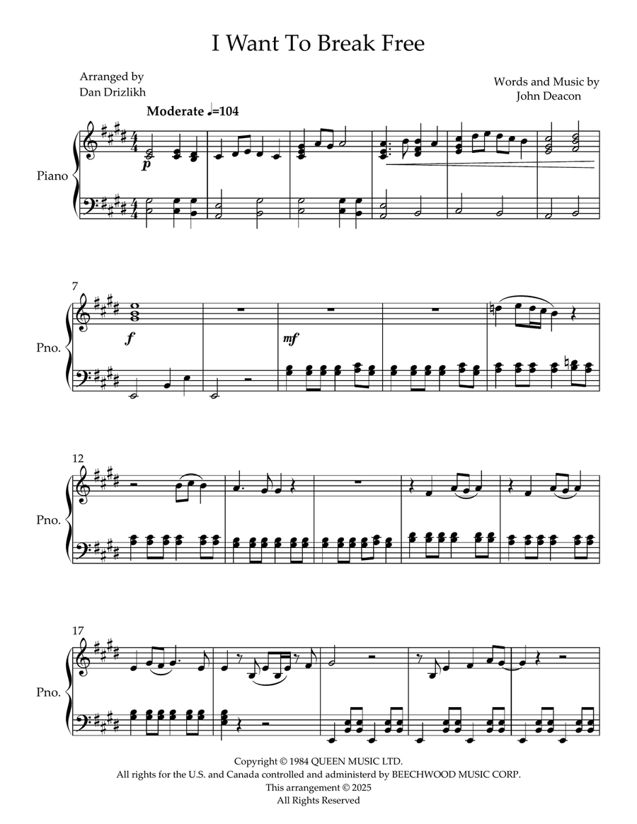 I Want To Break Free I Want To Break Free Piano Solo scores gallery preview page 1