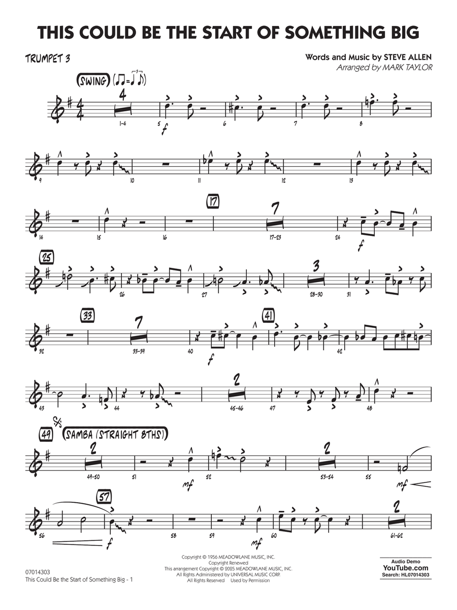 This Could Be The Start Of Something Big (arr. Mark Taylor) - Trumpet 3 Jazz Ensemble scores gallery preview page 1