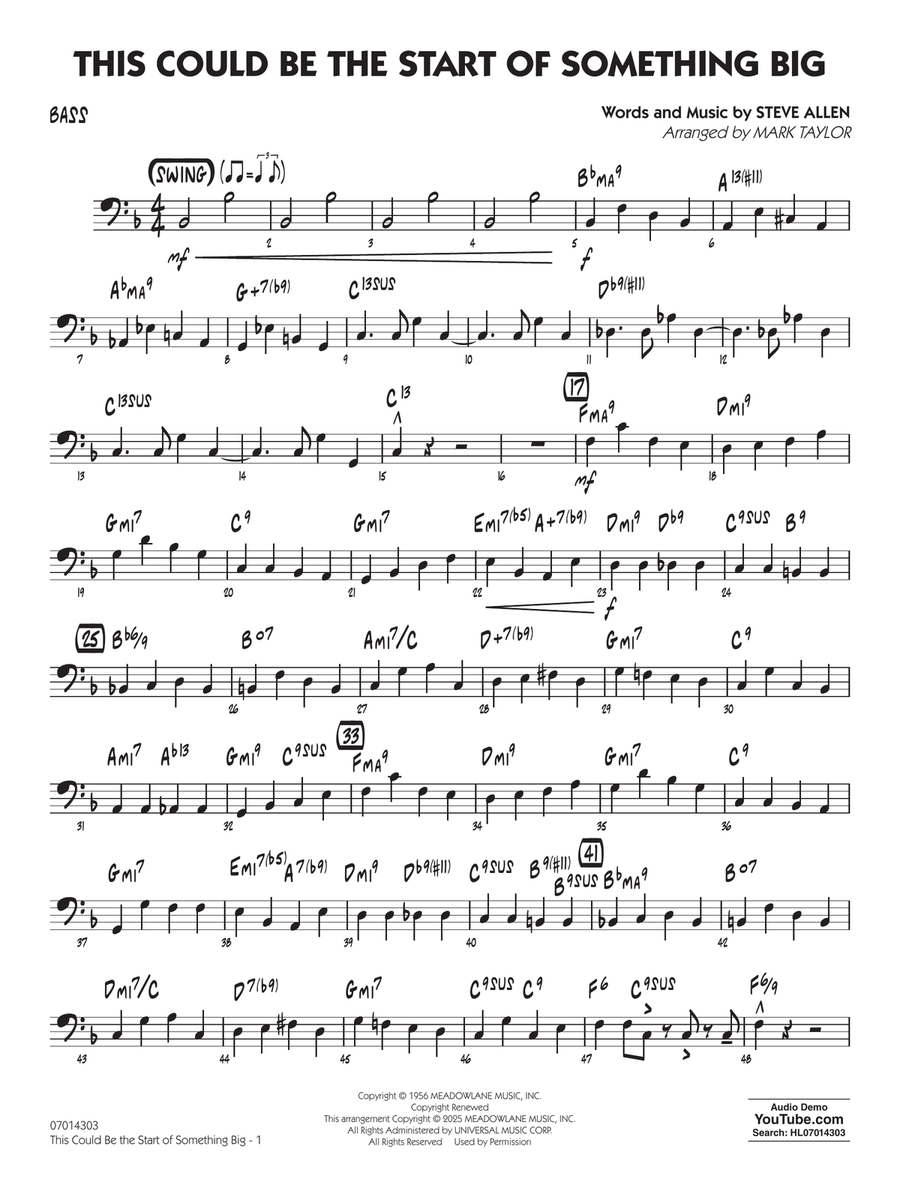 This Could Be The Start Of Something Big (arr. Mark Taylor) - Bass Jazz Ensemble scores gallery preview page 1