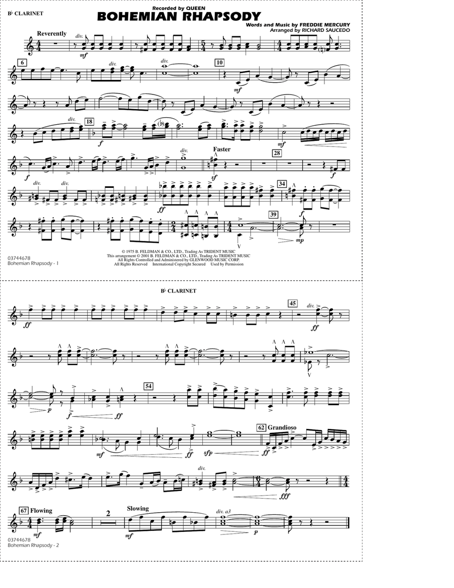Bohemian Rhapsody (arr. Richard Saucedo) - Bb Clarinet Marching Band scores gallery preview page 1