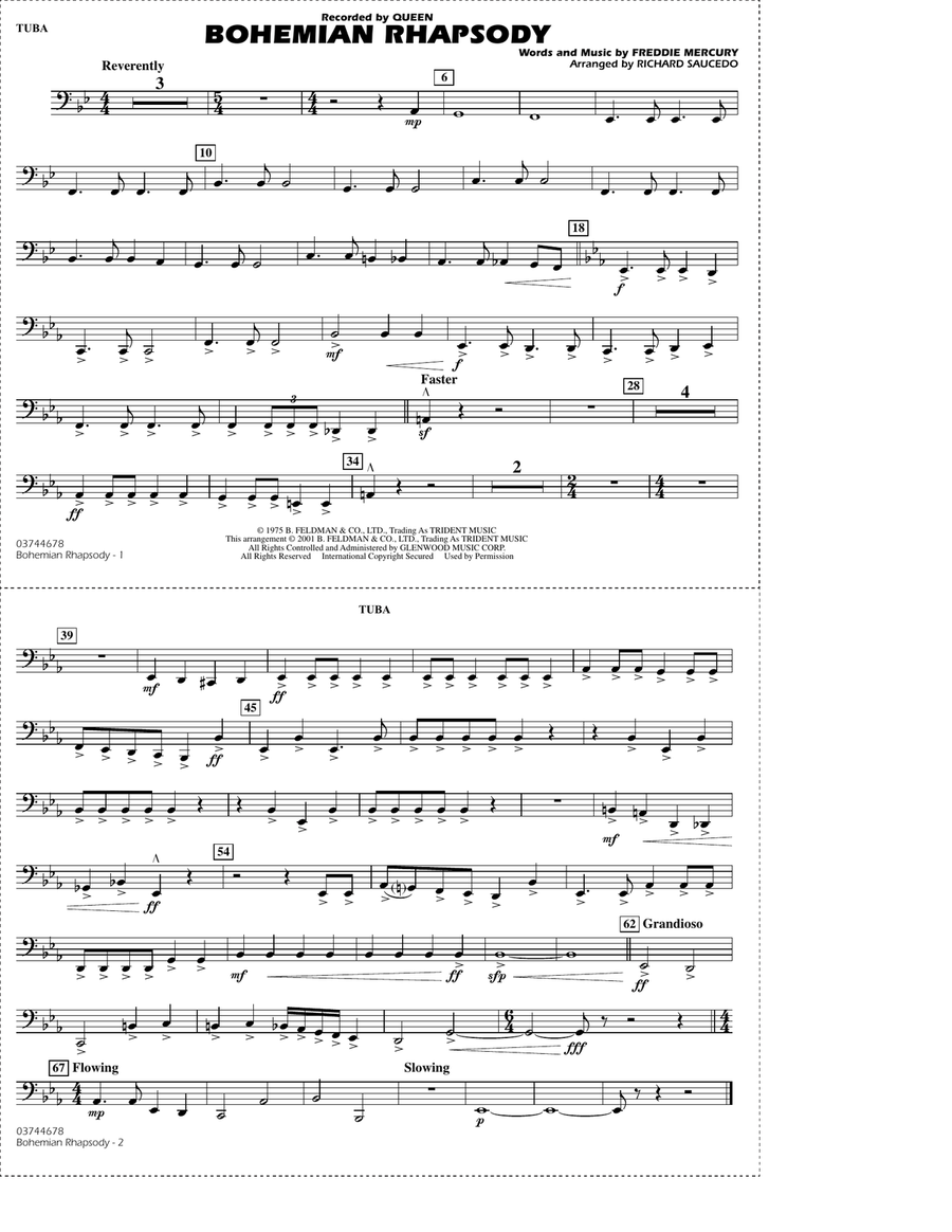 Bohemian Rhapsody (arr. Richard Saucedo) - Tuba Marching Band scores gallery preview page 1