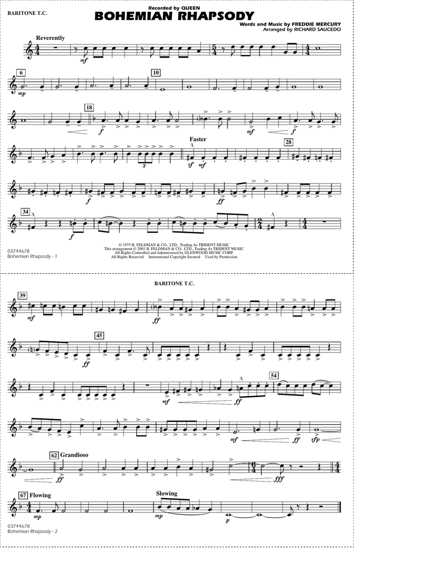 Bohemian Rhapsody (arr. Richard Saucedo) - Baritone T.C. Marching Band scores gallery preview page 1