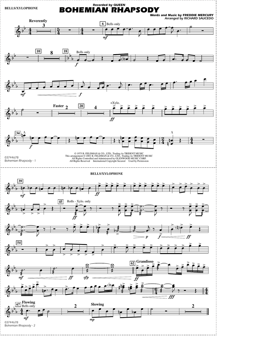 Bohemian Rhapsody (arr. Richard Saucedo) - Bells/Xylophone Marching Band scores gallery preview page 1