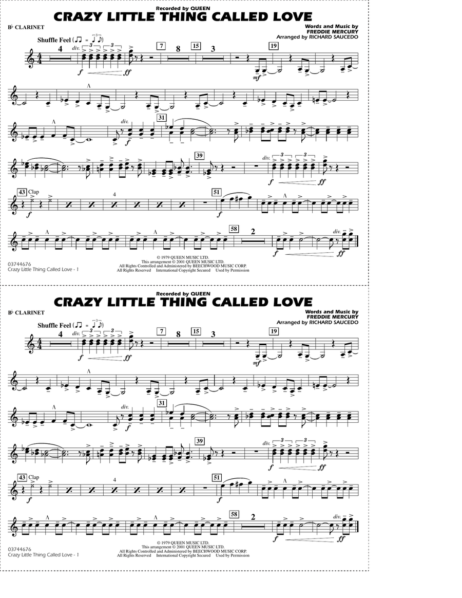 Crazy Little Thing Called Love (arr. Richard Saucedo) - Bb Clarinet Marching Band scores gallery preview page 1