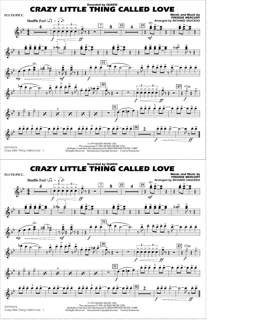 Crazy Little Thing Called Love (arr. Richard Saucedo) - Flute/Piccolo Marching Band scores gallery preview page 1
