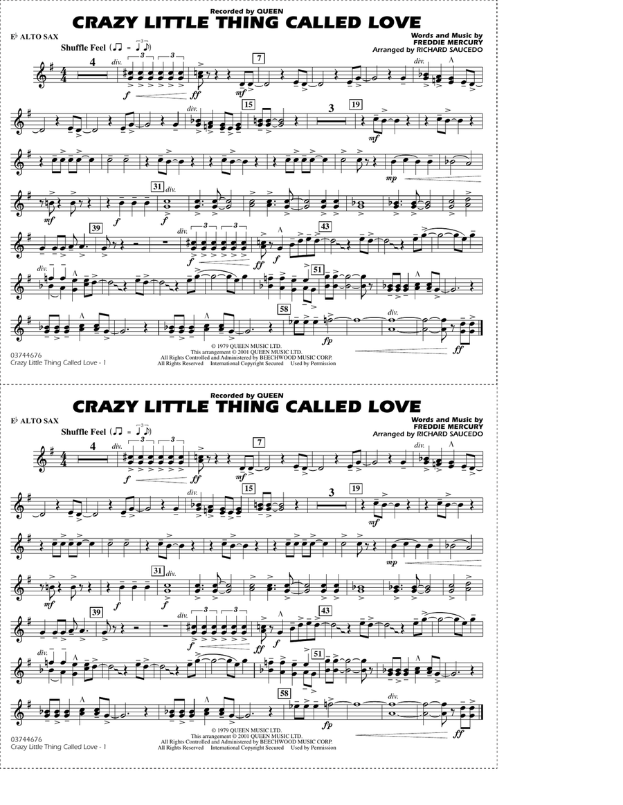 Crazy Little Thing Called Love (arr. Richard Saucedo) - Eb Alto Sax Marching Band scores gallery preview page 1