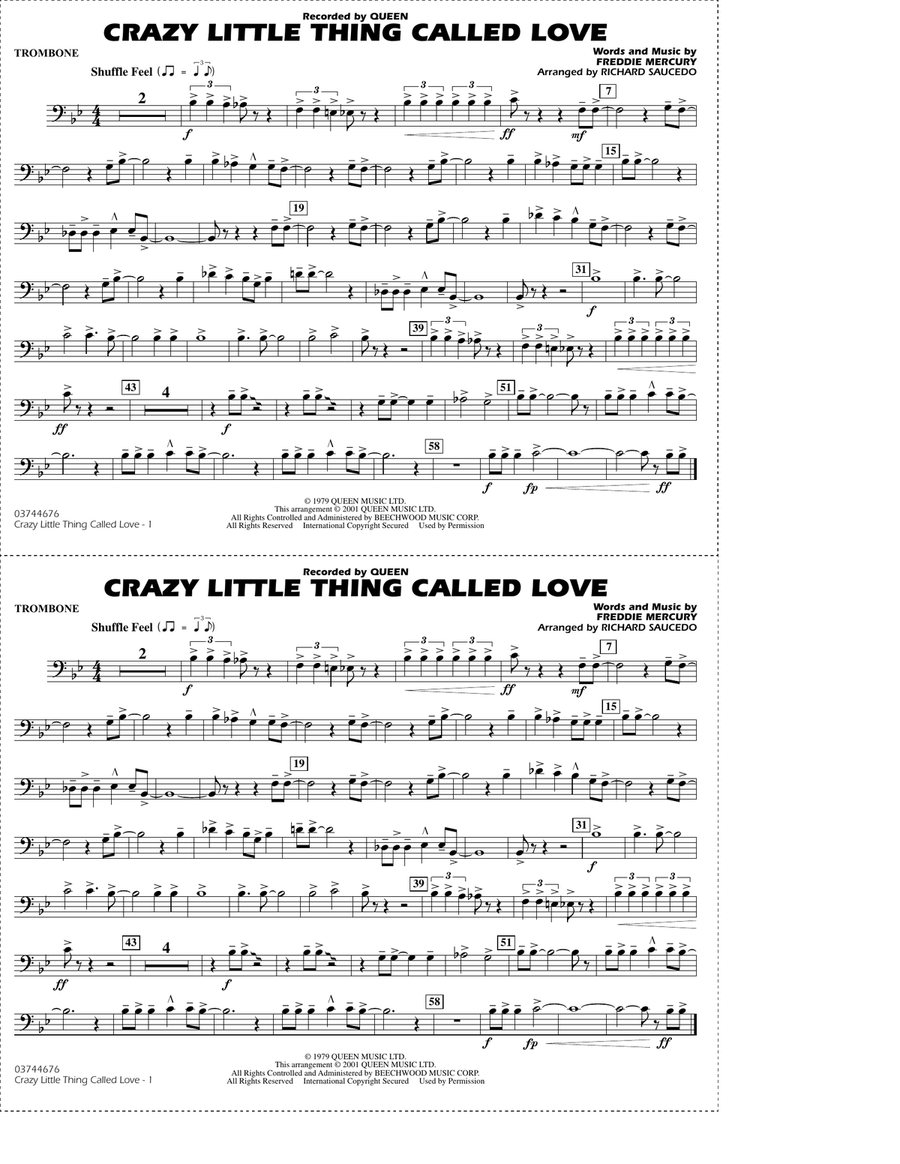 Crazy Little Thing Called Love (arr. Richard Saucedo) - Trombone Marching Band scores gallery preview page 1