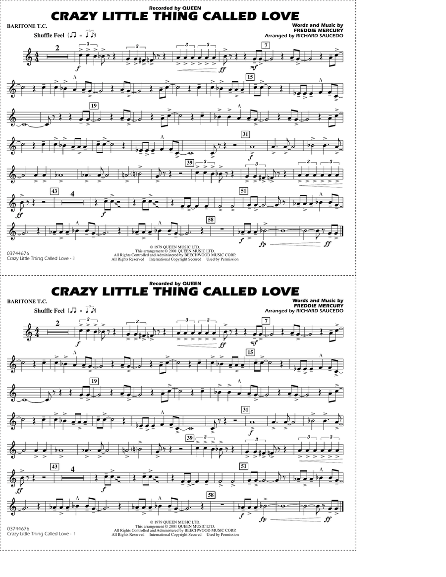 Crazy Little Thing Called Love (arr. Richard Saucedo) - Baritone T.C. Marching Band scores gallery preview page 1