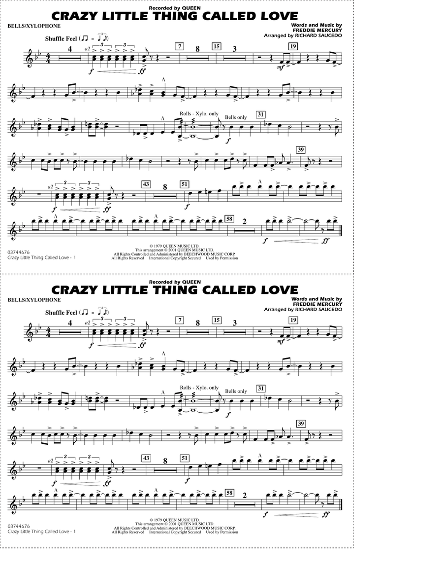 Crazy Little Thing Called Love (arr. Richard Saucedo) - Bells/Xylophone Marching Band scores gallery preview page 1