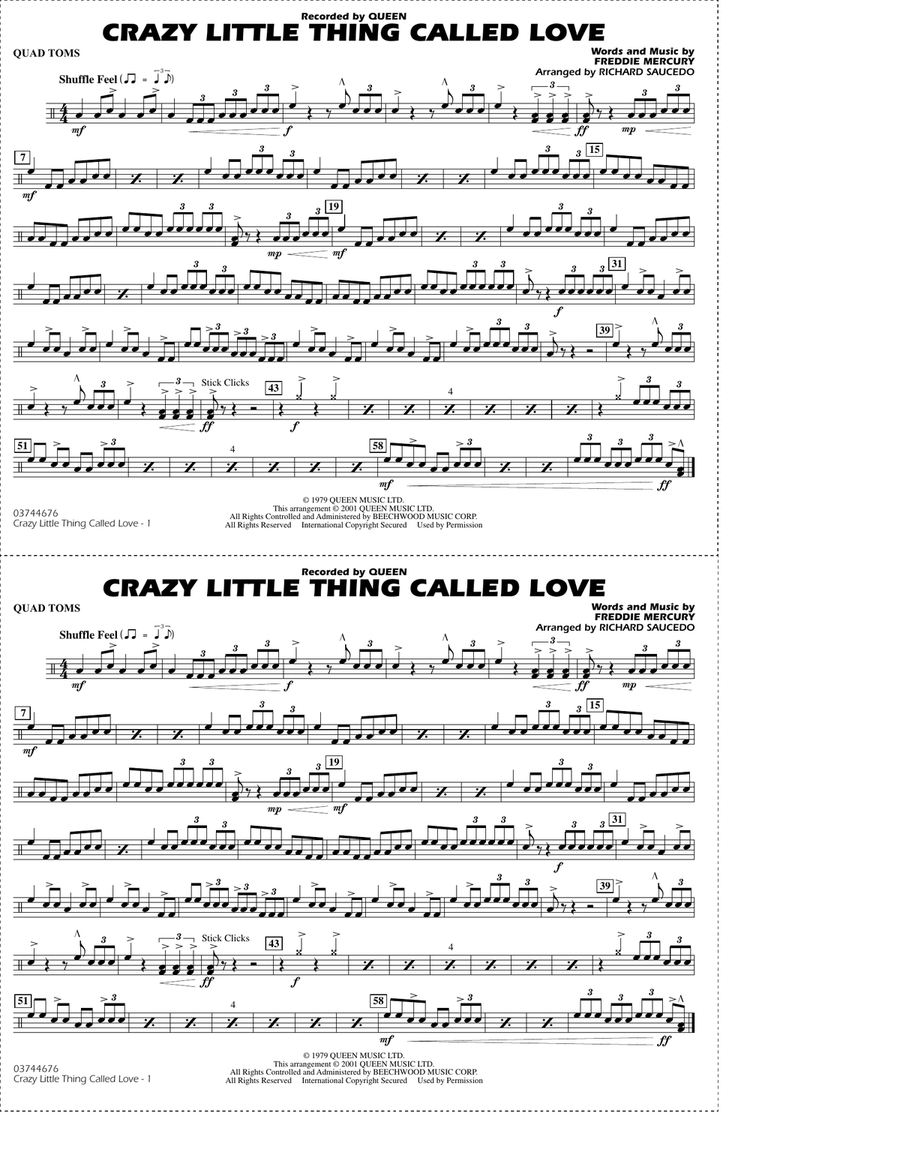 Crazy Little Thing Called Love (arr. Richard Saucedo) - Quad Toms Marching Band scores gallery preview page 1