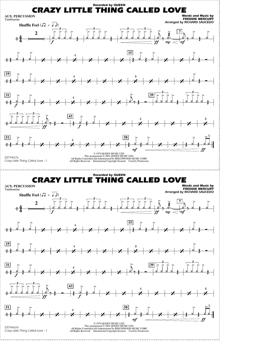 Crazy Little Thing Called Love (arr. Richard Saucedo) - Aux Percussion Marching Band scores gallery preview page 1