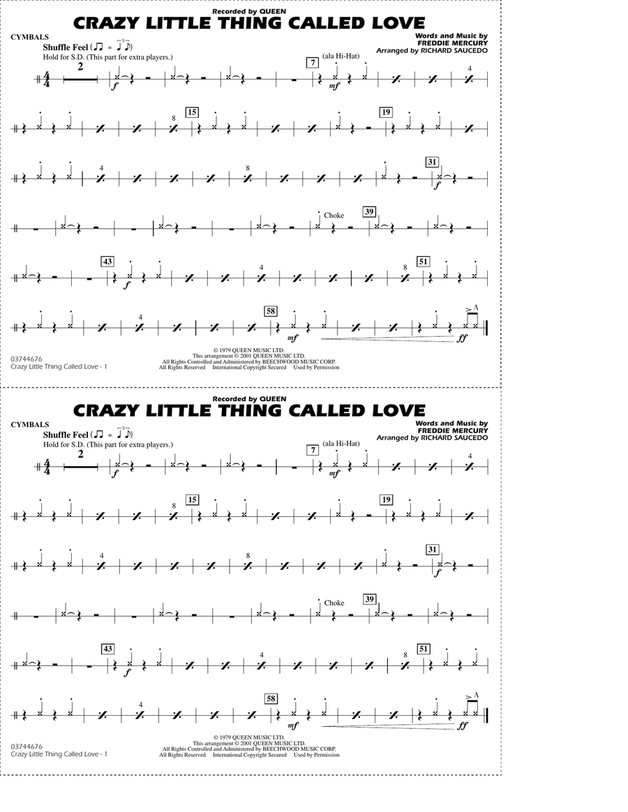 Crazy Little Thing Called Love (arr. Richard Saucedo) - Cymbals Marching Band scores gallery preview page 1